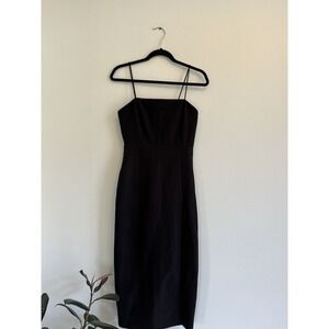Zara Womens Formal Black Dress Gown With Slit Evenings Black Tie Sz M Spaghetti